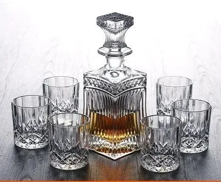 Private Collection Bohemia Whiskey Crystal Led-Free Royal Cut Decanter and Six Glasses Gift Set