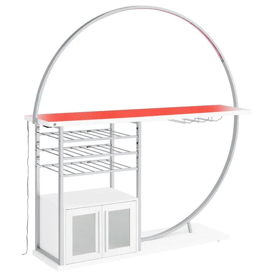 Risley 2-door Circular LED Home Bar with Wine Storage White High Gloss