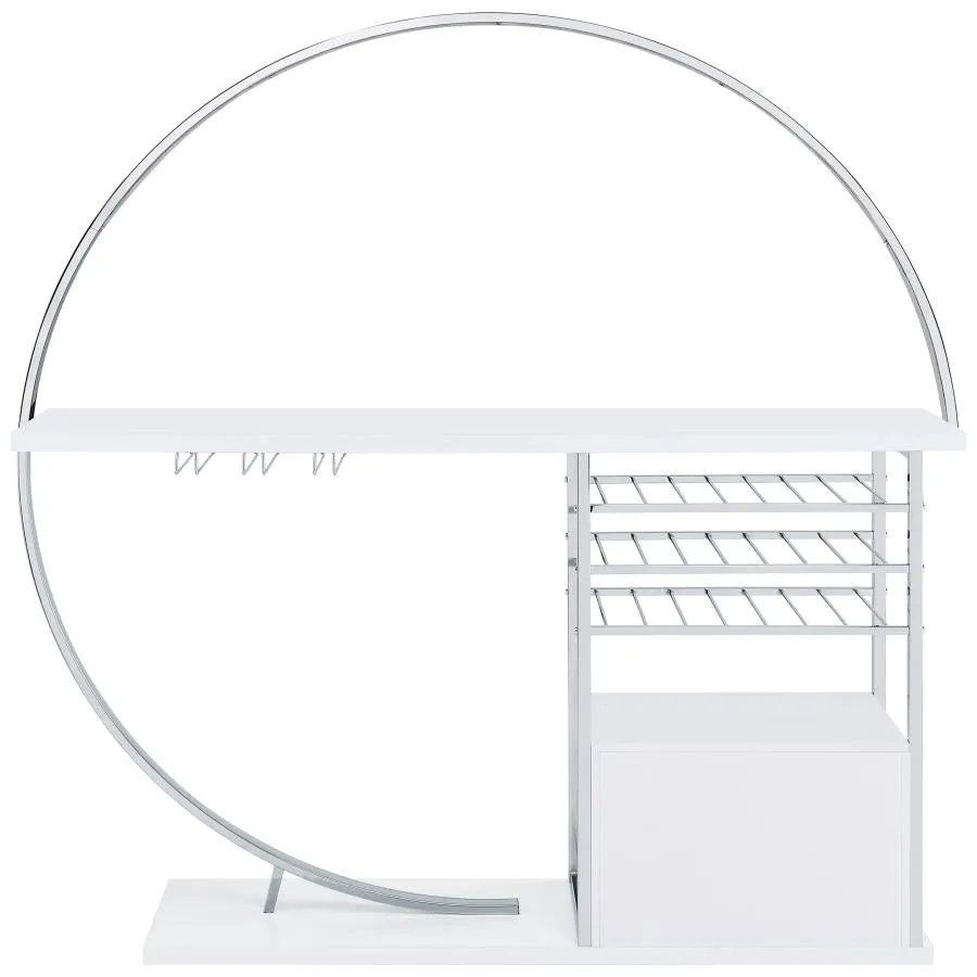 Risley 2-door Circular LED Home Bar with Wine Storage White High Gloss
