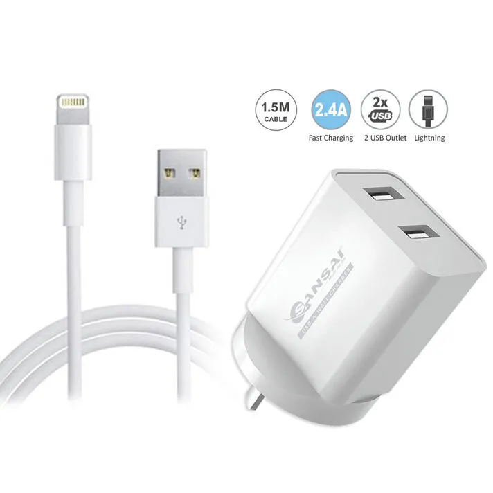 Sansai Wall Charger with 2 USB Ports & iPhone Charging Cable