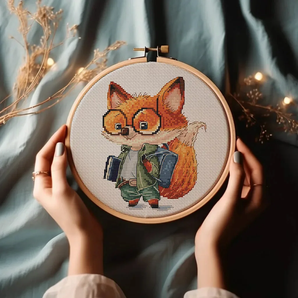 Smart Fox Student - PDF Cross Stitch Pattern