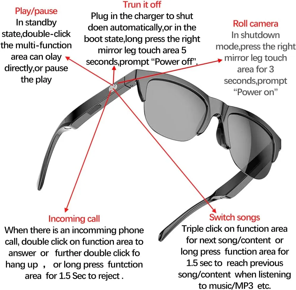 Smart Glasses Wireless Bluetooth Headset Sunglass F-06
