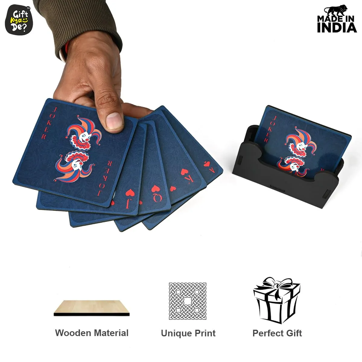 Square Coaster Set of 6 with Proper Coaster Stand | Designer Coaster Set fit for Tea Cups, Coffee Mugs and Glasses