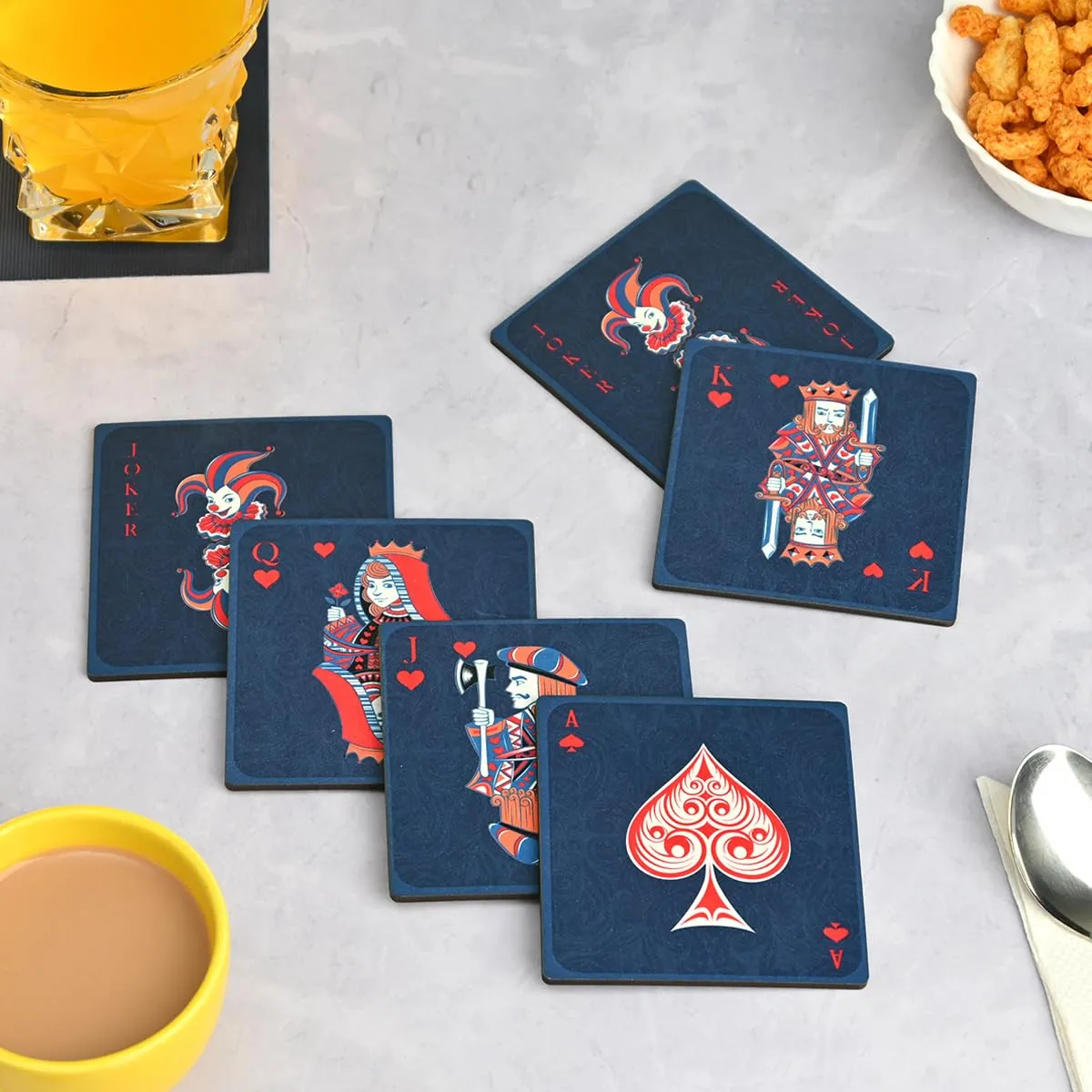 Square Coaster Set of 6 with Proper Coaster Stand | Designer Coaster Set fit for Tea Cups, Coffee Mugs and Glasses