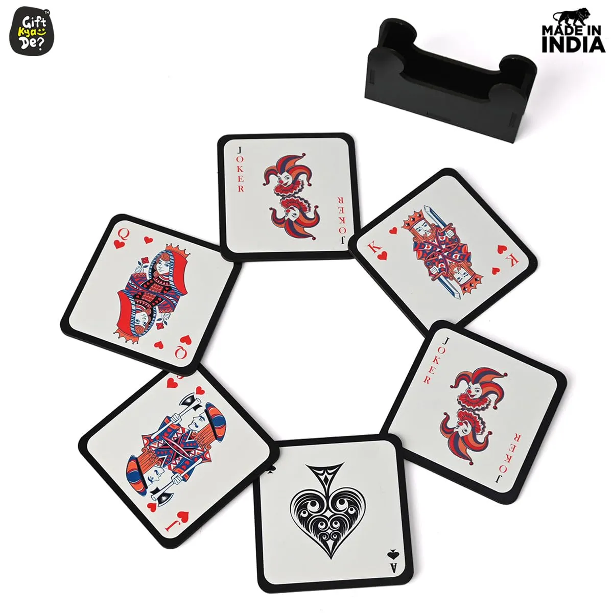 Square Coaster Set of 6 with Proper Coaster Stand | Designer Coaster Set fit for Tea Cups, Coffee Mugs and Glasses