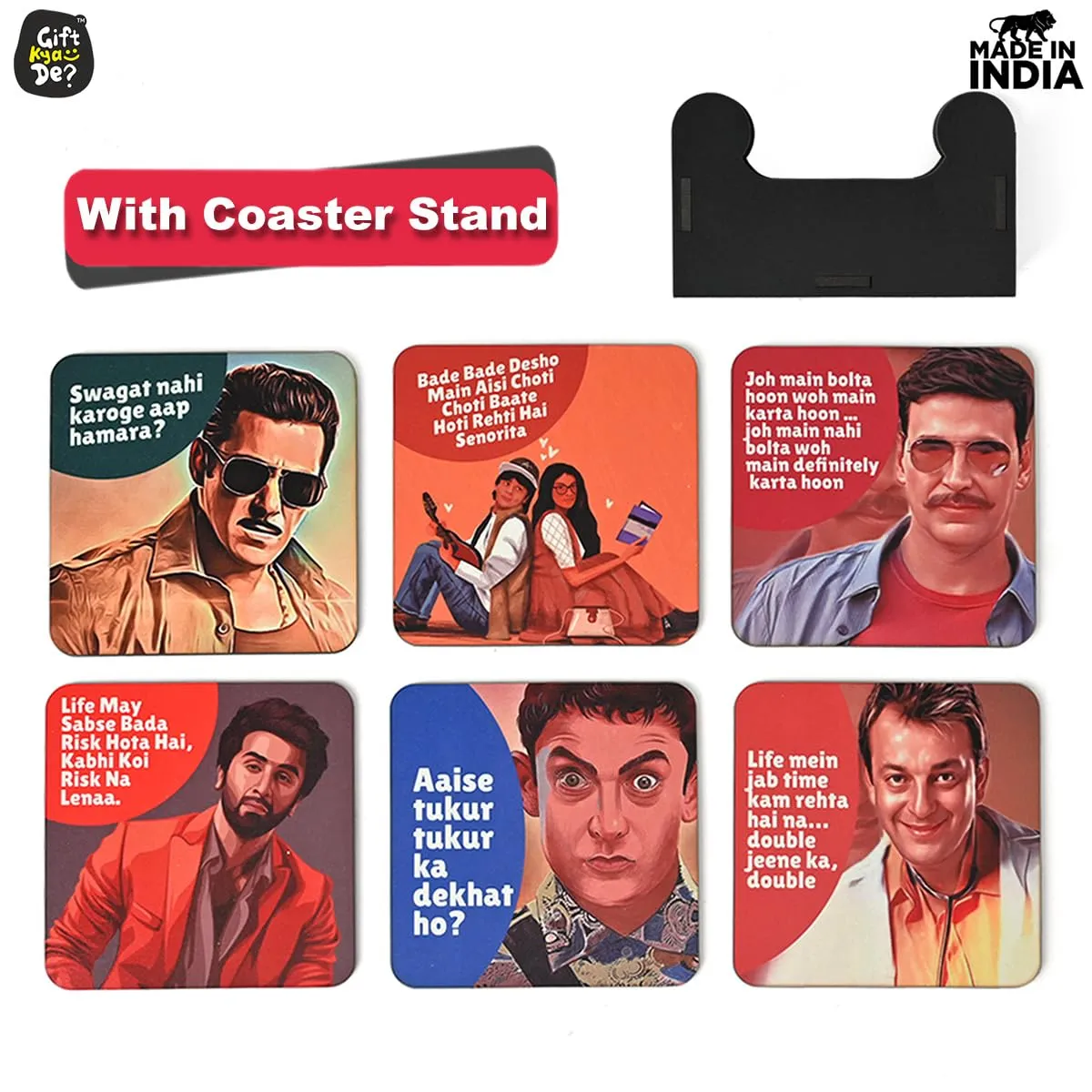 Square Coaster Set of 6 with Proper Coaster Stand | Designer Coaster Set fit for Tea Cups, Coffee Mugs and Glasses