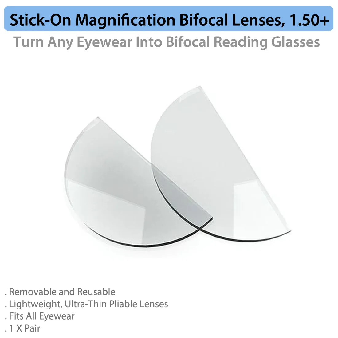 Stick-On Magnification Bifocal Lenses, 1.50 