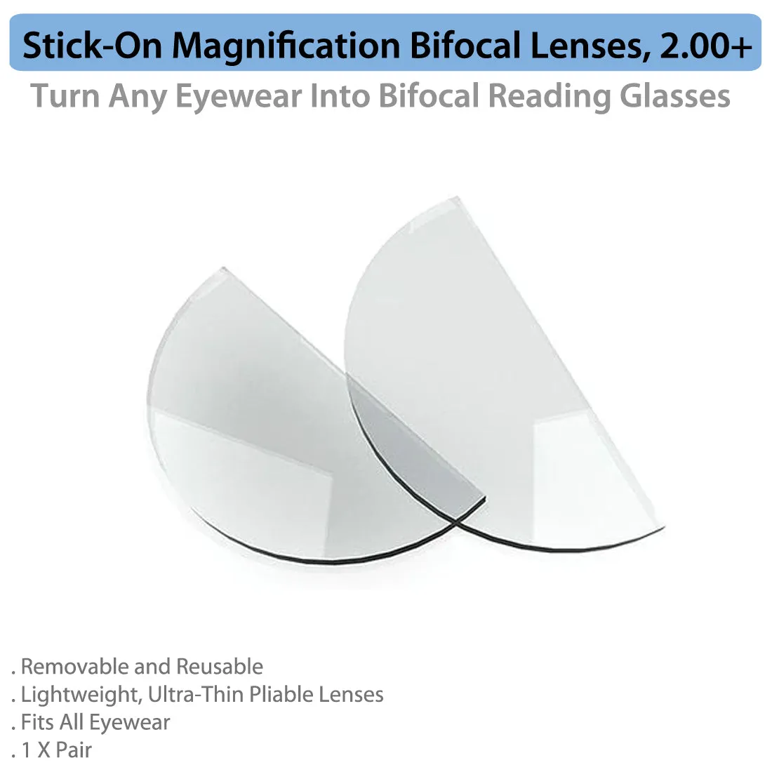 Stick-On Magnification Bifocal Lenses, 2.00 