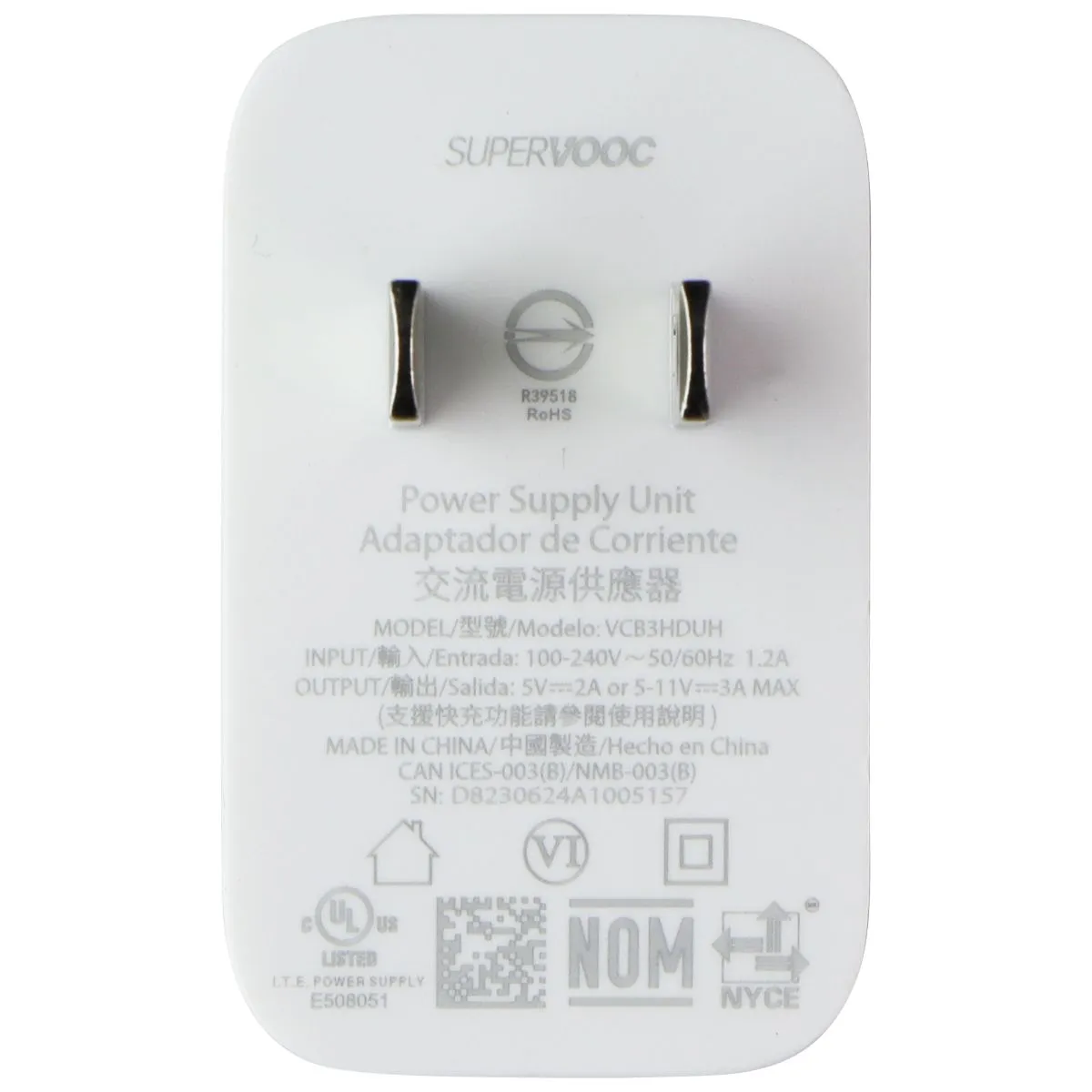 SUPERVOOC 33W USB-A Power Adaptor (VCB3HDUH) 5V/2A - White