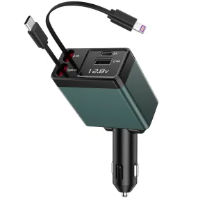 valiant NEXPOW Retractable Car Charger Adapter,120W Fast Charger for Car, 4 in 1 Car Phone Charger with Cables(2.6ft),180Â° Adjustable,Voltage Display-Green