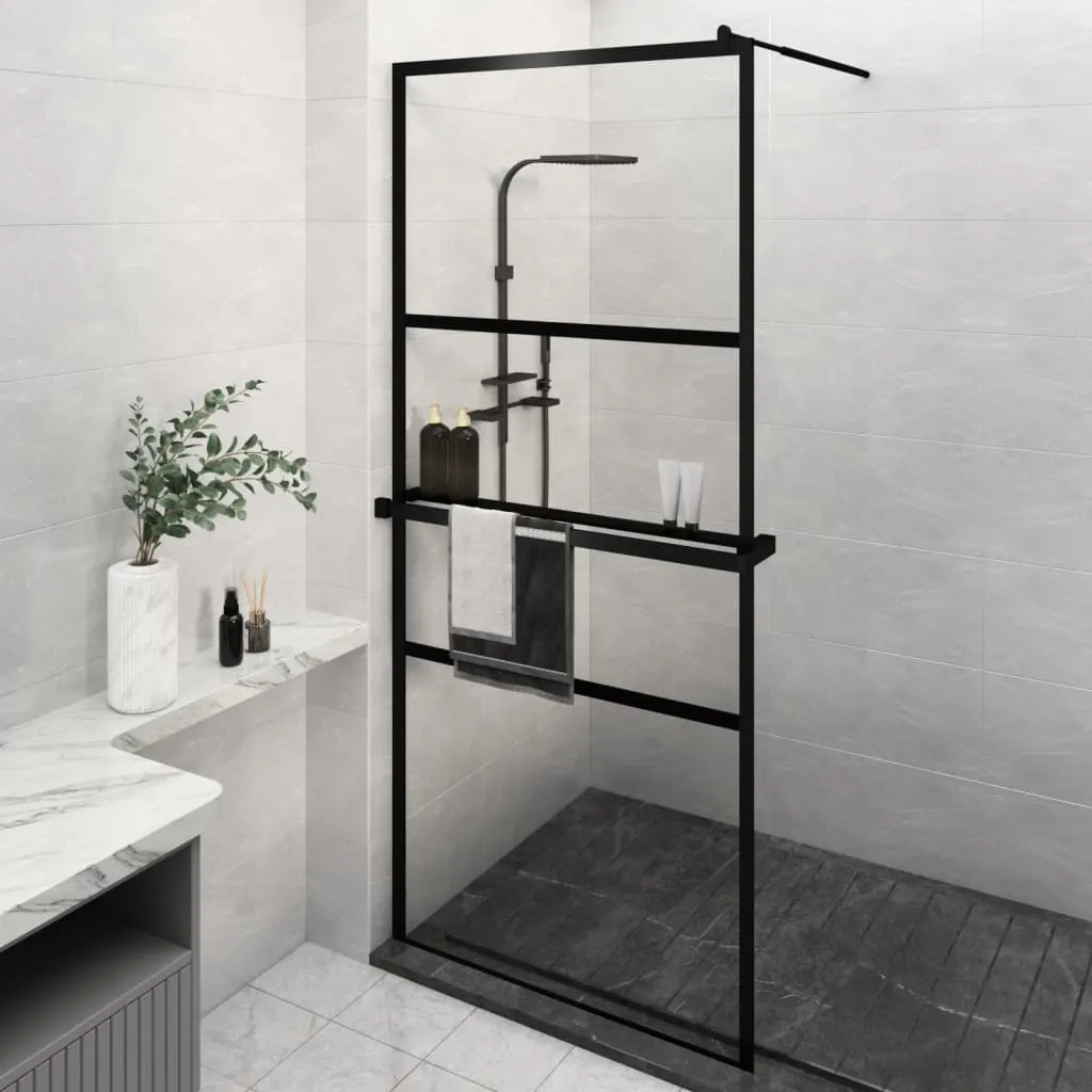 vidaXL Walk-in Shower Wall with Shelf Black 100x195 cm ESG Glass&Aluminium