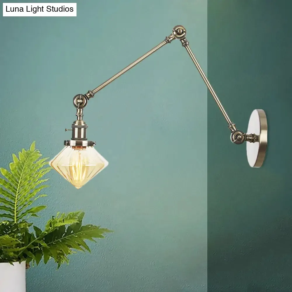 Vintage Wall Mounted Dining Room Sconce Light, 1-Light with Glass Shade, Adjustable Arm - Black/Bronze/Brass Options - 8 