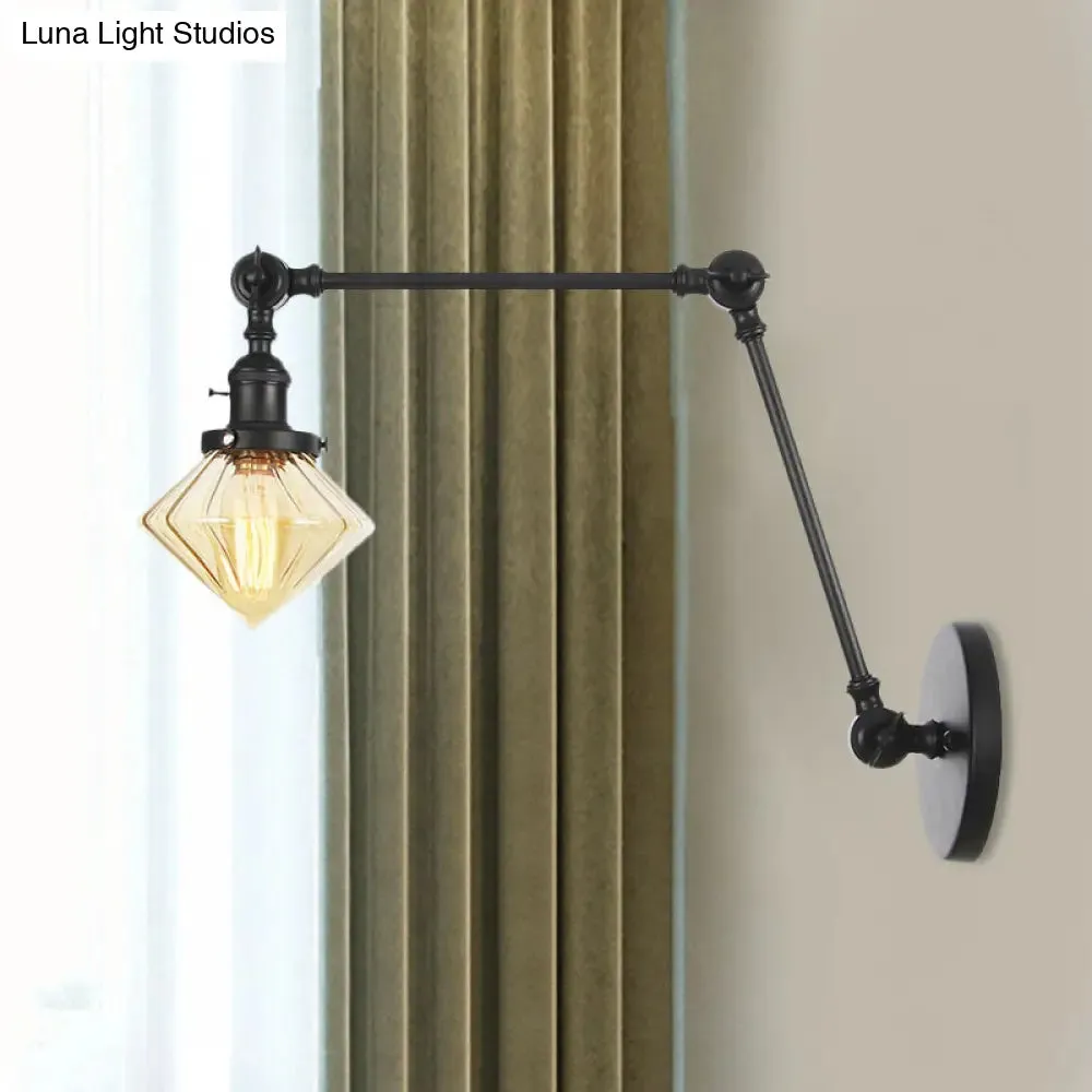 Vintage Wall Mounted Dining Room Sconce Light, 1-Light with Glass Shade, Adjustable Arm - Black/Bronze/Brass Options - 8 