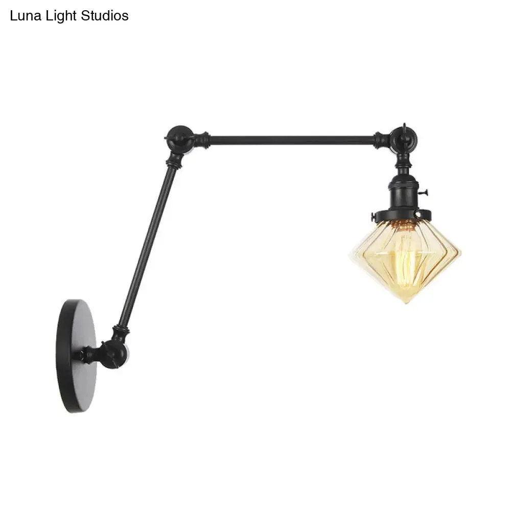Vintage Wall Mounted Dining Room Sconce Light, 1-Light with Glass Shade, Adjustable Arm - Black/Bronze/Brass Options - 8 