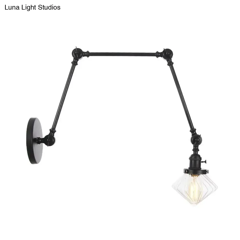Vintage Wall Mounted Dining Room Sconce Light, 1-Light with Glass Shade, Adjustable Arm - Black/Bronze/Brass Options - 8 