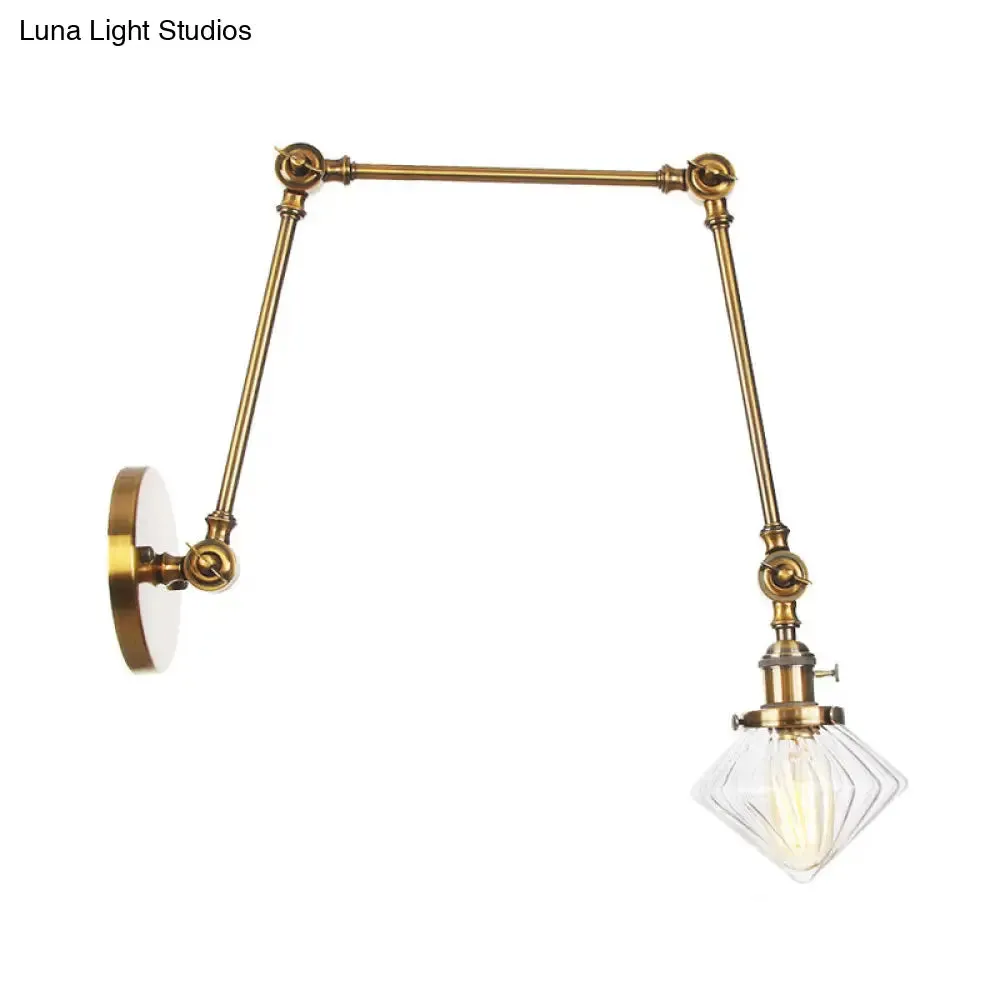 Vintage Wall Mounted Dining Room Sconce Light, 1-Light with Glass Shade, Adjustable Arm - Black/Bronze/Brass Options - 8 