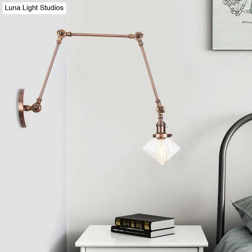 Vintage Wall Mounted Dining Room Sconce Light, 1-Light with Glass Shade, Adjustable Arm - Black/Bronze/Brass Options - 8 