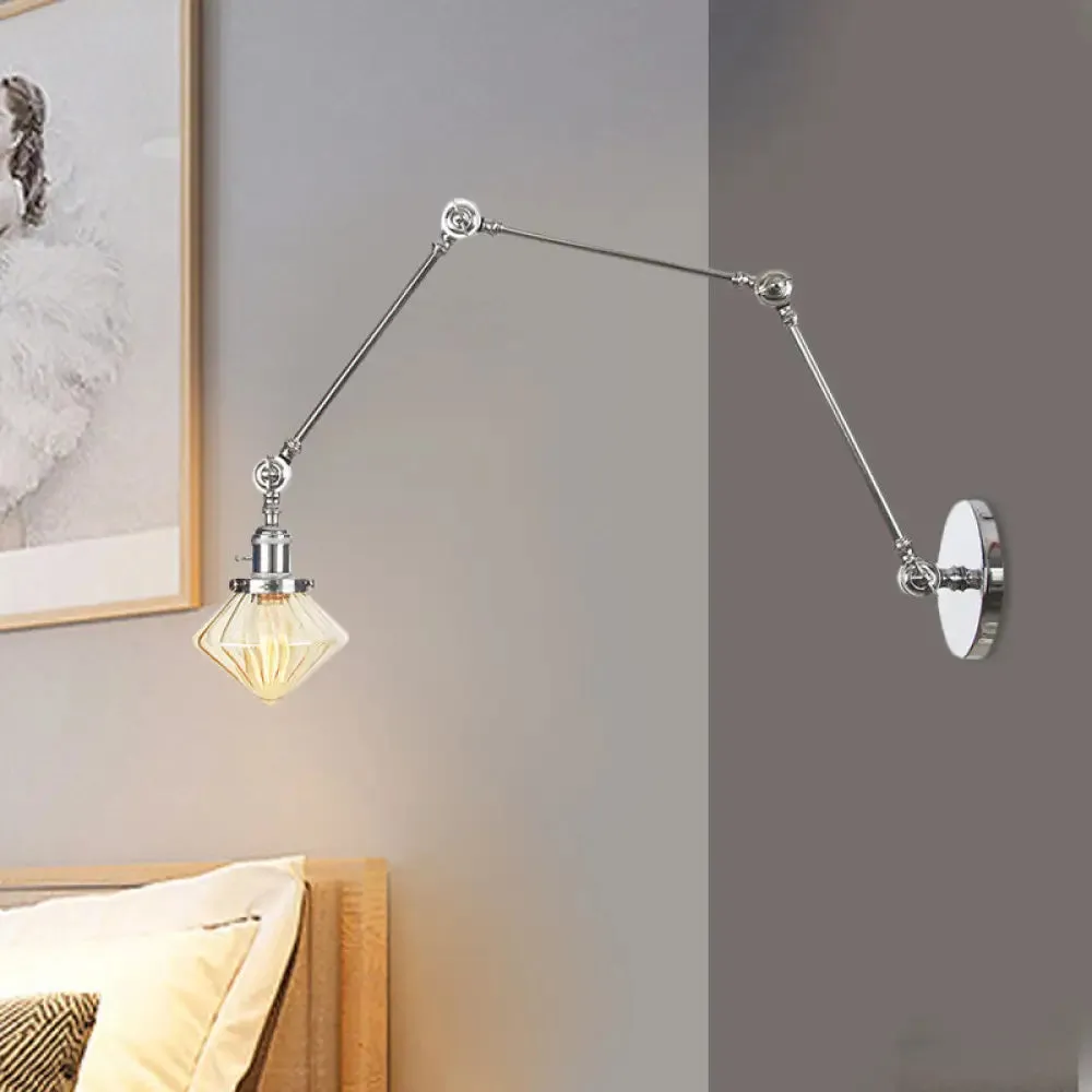 Vintage Wall Mounted Dining Room Sconce Light, 1-Light with Glass Shade, Adjustable Arm - Black/Bronze/Brass Options - 8 