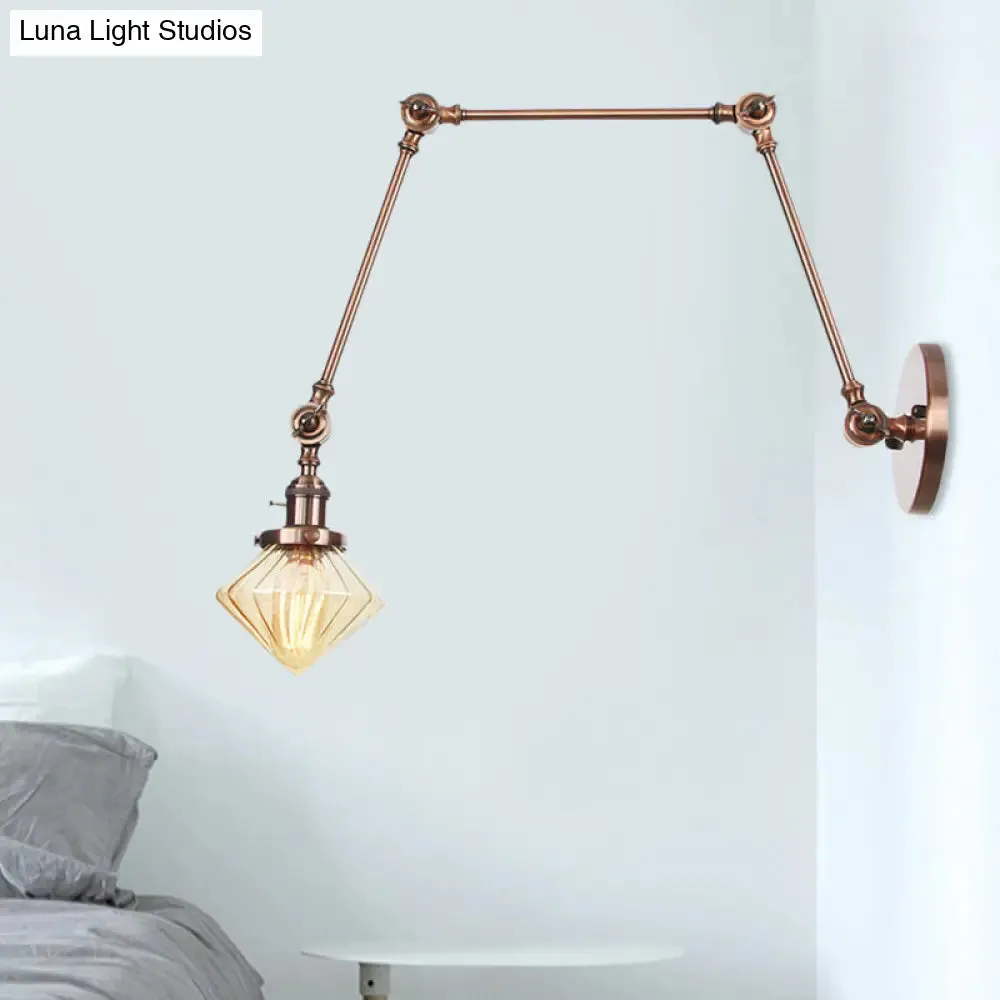 Vintage Wall Mounted Dining Room Sconce Light, 1-Light with Glass Shade, Adjustable Arm - Black/Bronze/Brass Options - 8 