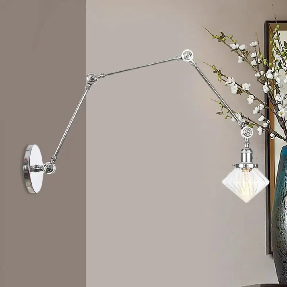 Vintage Wall Mounted Dining Room Sconce Light, 1-Light with Glass Shade, Adjustable Arm - Black/Bronze/Brass Options - 8 
