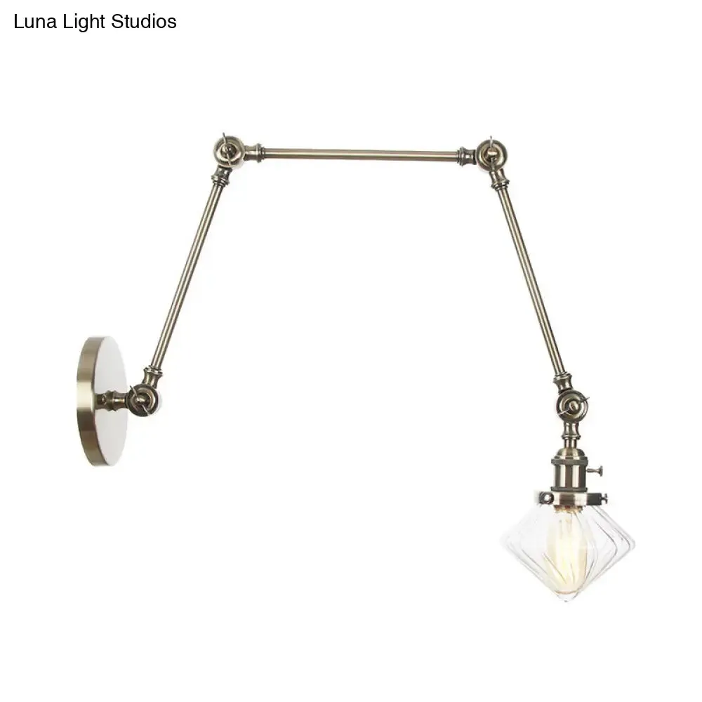 Vintage Wall Mounted Dining Room Sconce Light, 1-Light with Glass Shade, Adjustable Arm - Black/Bronze/Brass Options - 8 