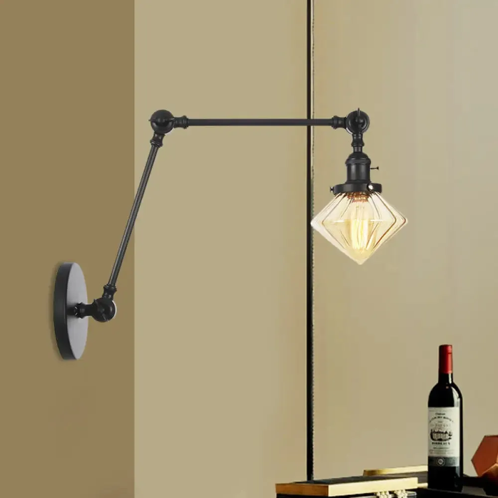 Vintage Wall Mounted Dining Room Sconce Light, 1-Light with Glass Shade, Adjustable Arm - Black/Bronze/Brass Options - 8 