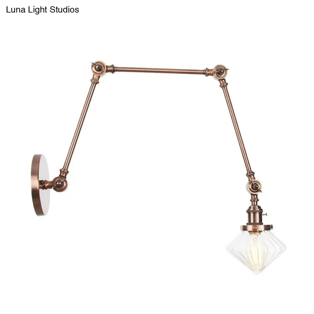 Vintage Wall Mounted Dining Room Sconce Light, 1-Light with Glass Shade, Adjustable Arm - Black/Bronze/Brass Options - 8 