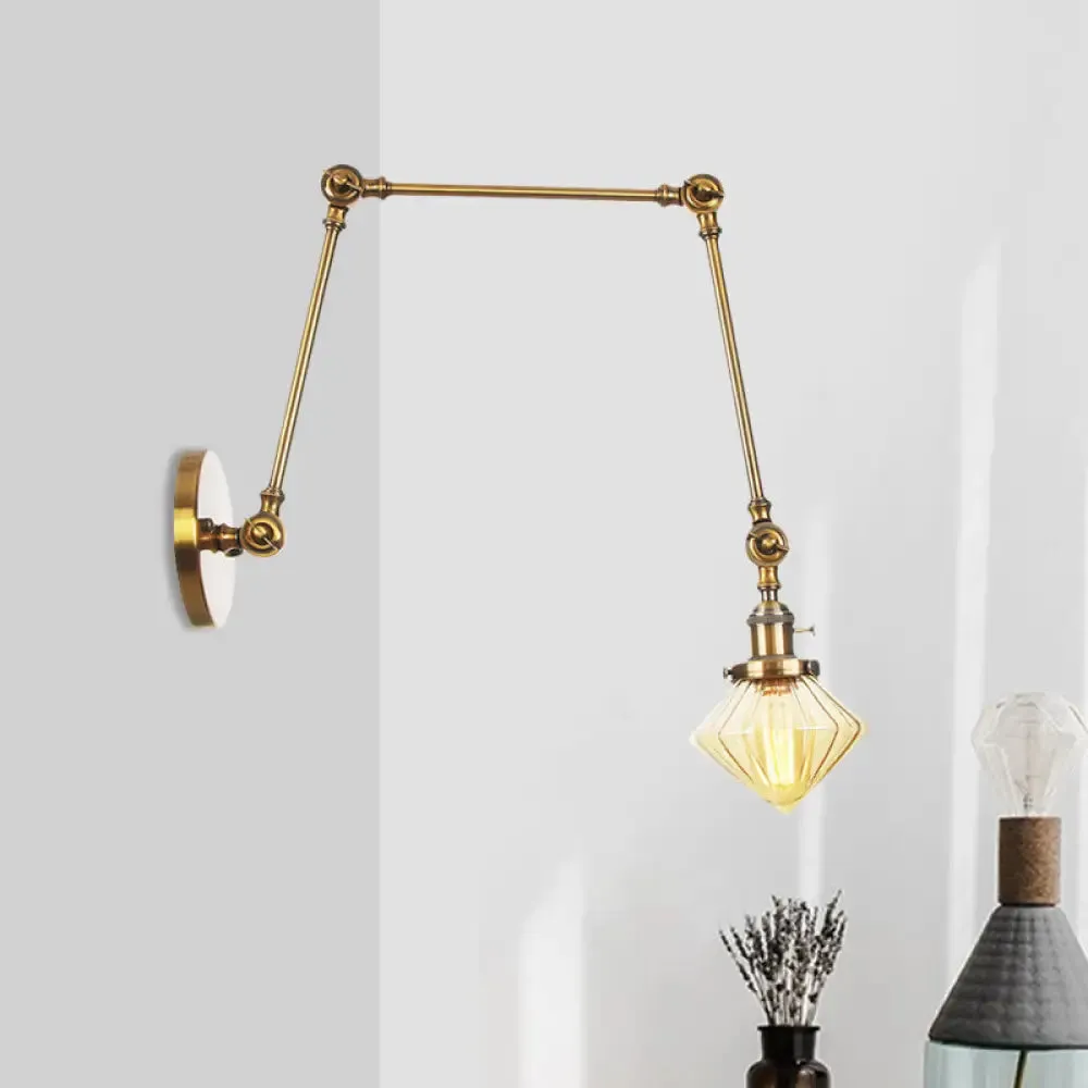 Vintage Wall Mounted Dining Room Sconce Light, 1-Light with Glass Shade, Adjustable Arm - Black/Bronze/Brass Options - 8 