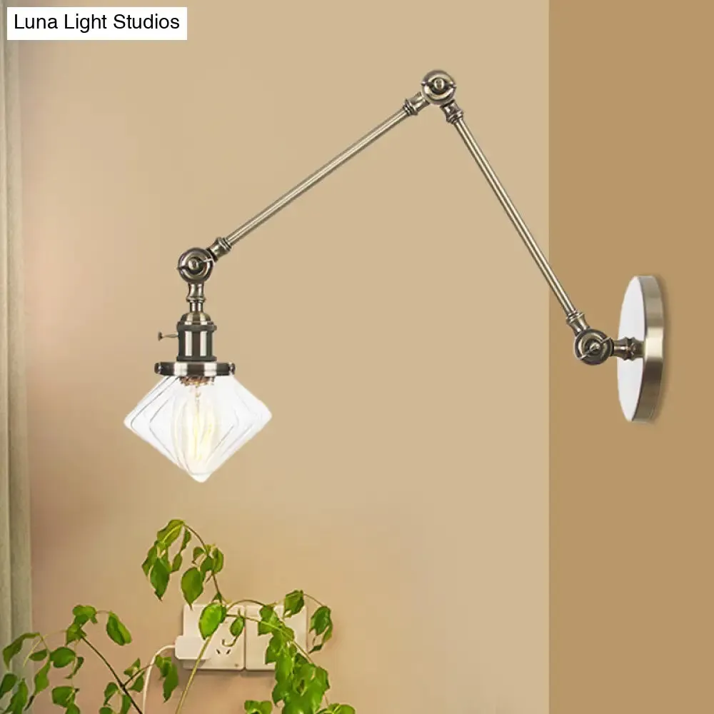 Vintage Wall Mounted Dining Room Sconce Light, 1-Light with Glass Shade, Adjustable Arm - Black/Bronze/Brass Options - 8 