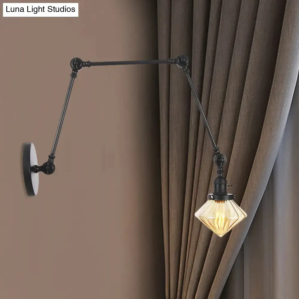 Vintage Wall Mounted Dining Room Sconce Light, 1-Light with Glass Shade, Adjustable Arm - Black/Bronze/Brass Options - 8 