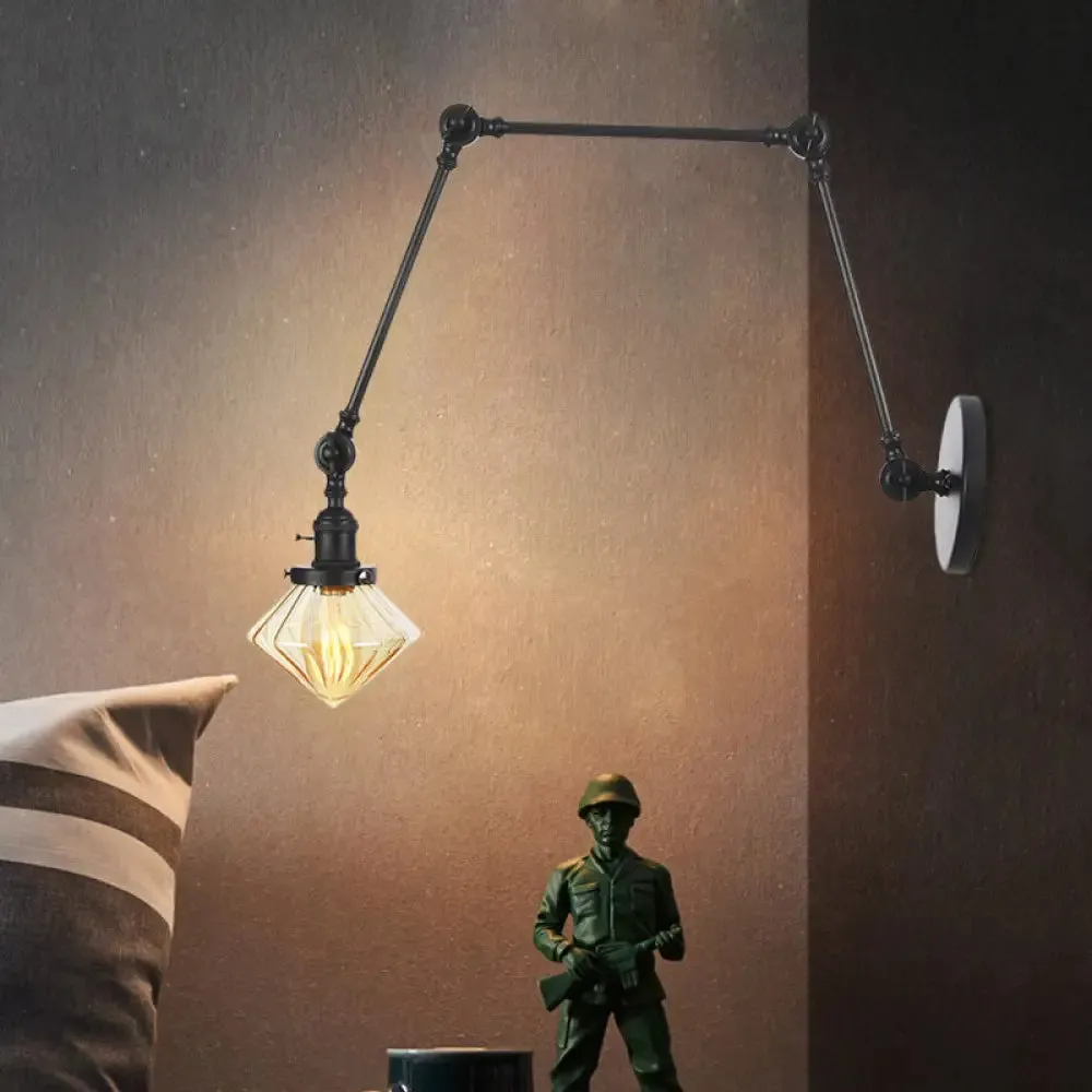 Vintage Wall Mounted Dining Room Sconce Light, 1-Light with Glass Shade, Adjustable Arm - Black/Bronze/Brass Options - 8 