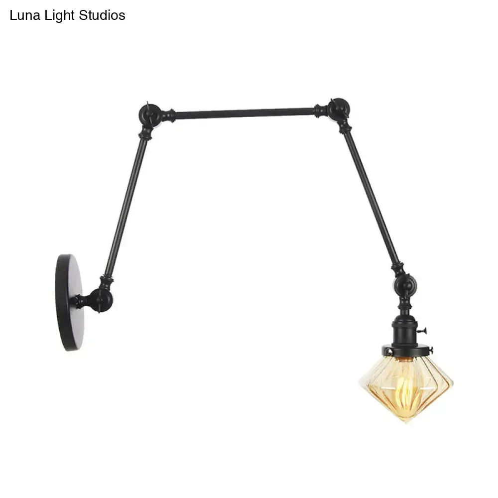 Vintage Wall Mounted Dining Room Sconce Light, 1-Light with Glass Shade, Adjustable Arm - Black/Bronze/Brass Options - 8 