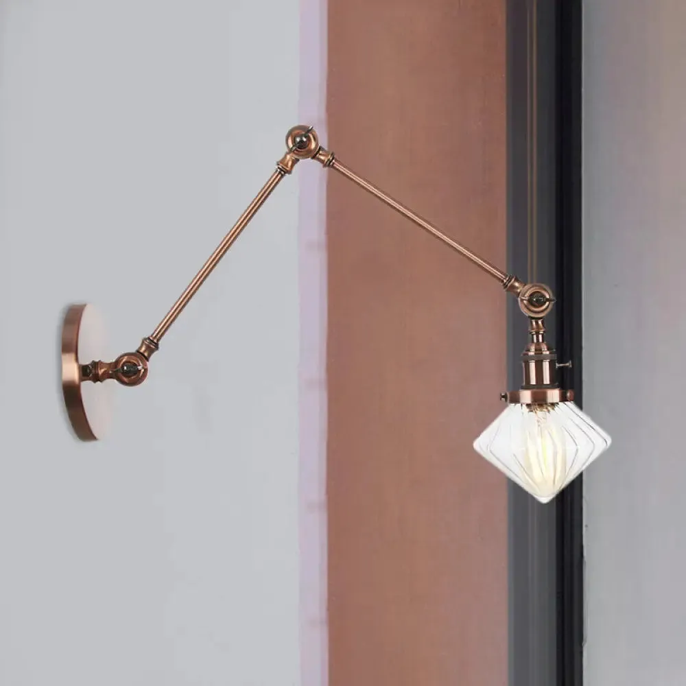 Vintage Wall Mounted Dining Room Sconce Light, 1-Light with Glass Shade, Adjustable Arm - Black/Bronze/Brass Options - 8 