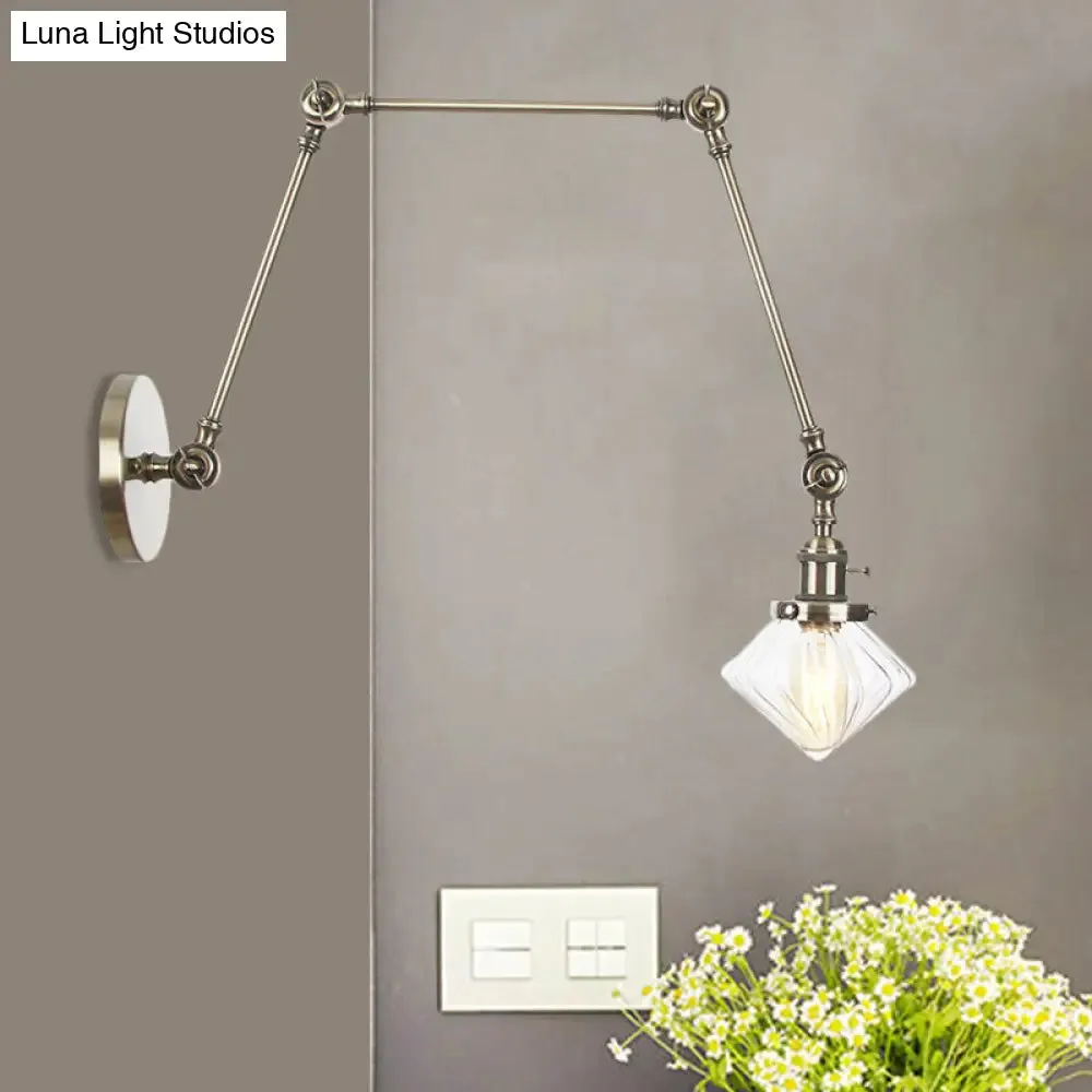 Vintage Wall Mounted Dining Room Sconce Light, 1-Light with Glass Shade, Adjustable Arm - Black/Bronze/Brass Options - 8 
