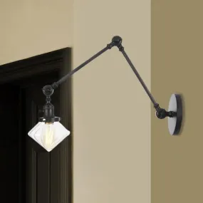 Vintage Wall Mounted Dining Room Sconce Light, 1-Light with Glass Shade, Adjustable Arm - Black/Bronze/Brass Options - 8 