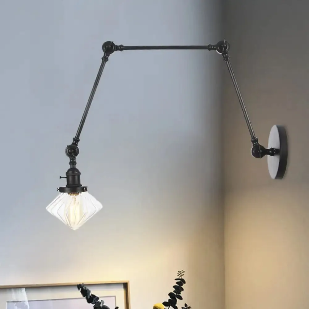 Vintage Wall Mounted Dining Room Sconce Light, 1-Light with Glass Shade, Adjustable Arm - Black/Bronze/Brass Options - 8 