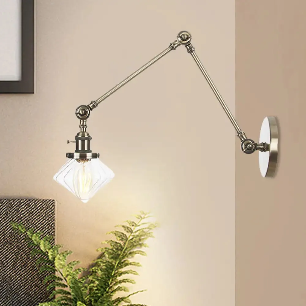 Vintage Wall Mounted Dining Room Sconce Light, 1-Light with Glass Shade, Adjustable Arm - Black/Bronze/Brass Options - 8 