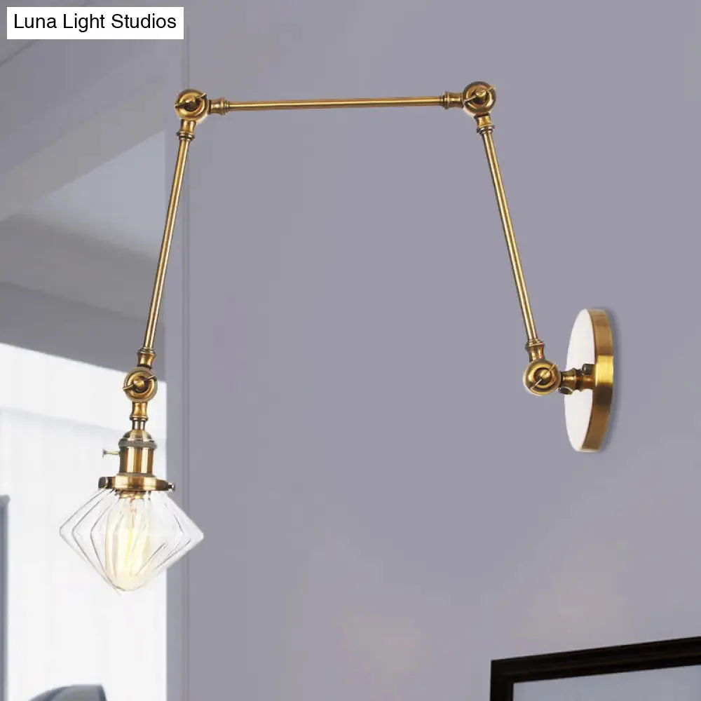 Vintage Wall Mounted Dining Room Sconce Light, 1-Light with Glass Shade, Adjustable Arm - Black/Bronze/Brass Options - 8 