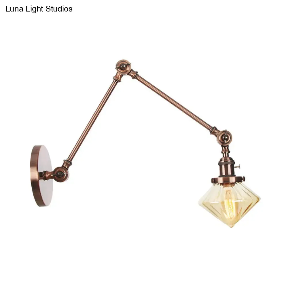 Vintage Wall Mounted Dining Room Sconce Light, 1-Light with Glass Shade, Adjustable Arm - Black/Bronze/Brass Options - 8 