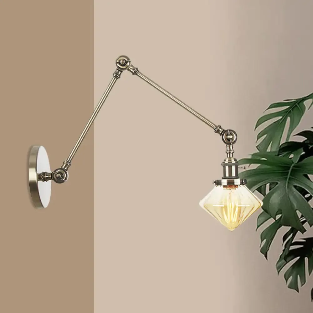 Vintage Wall Mounted Dining Room Sconce Light, 1-Light with Glass Shade, Adjustable Arm - Black/Bronze/Brass Options - 8 