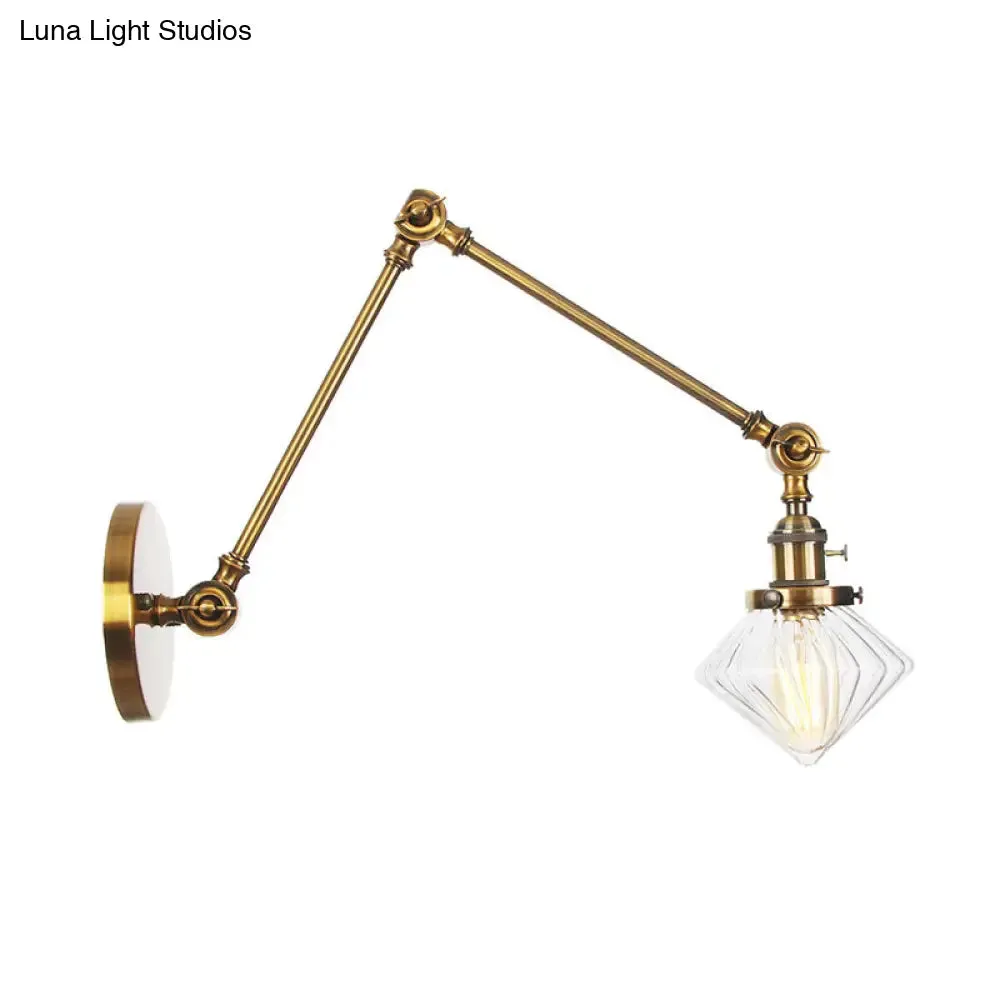 Vintage Wall Mounted Dining Room Sconce Light, 1-Light with Glass Shade, Adjustable Arm - Black/Bronze/Brass Options - 8 