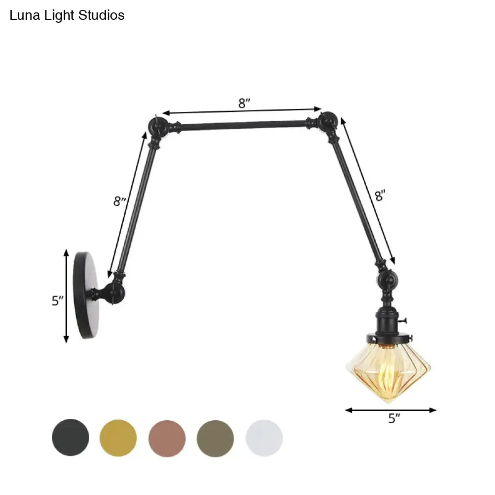 Vintage Wall Mounted Dining Room Sconce Light, 1-Light with Glass Shade, Adjustable Arm - Black/Bronze/Brass Options - 8 