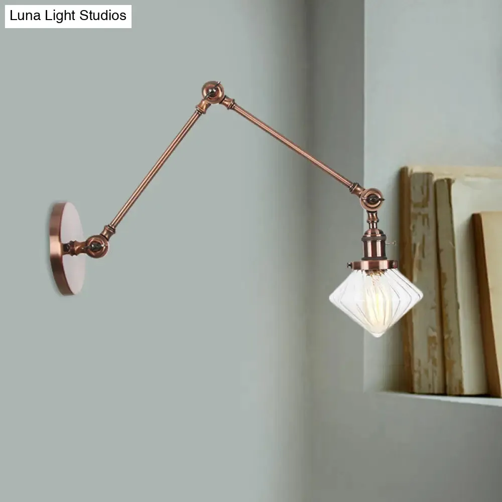 Vintage Wall Mounted Dining Room Sconce Light, 1-Light with Glass Shade, Adjustable Arm - Black/Bronze/Brass Options - 8 