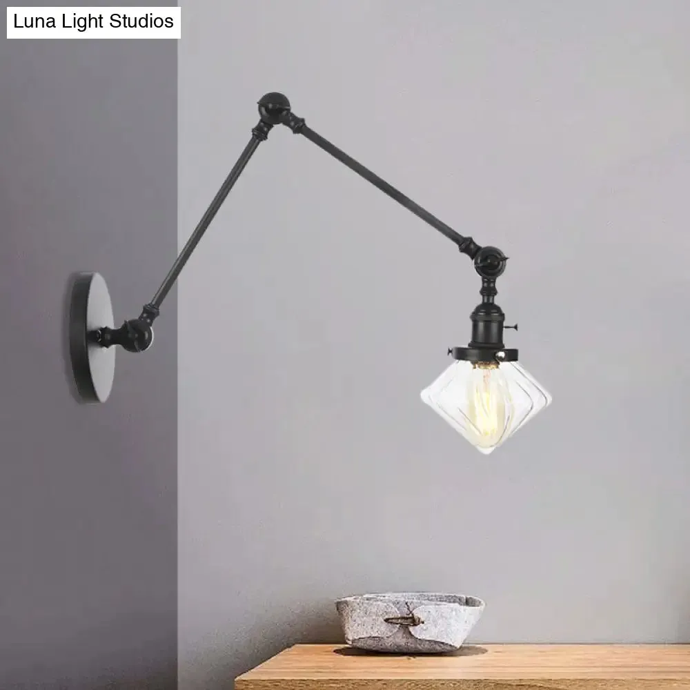 Vintage Wall Mounted Dining Room Sconce Light, 1-Light with Glass Shade, Adjustable Arm - Black/Bronze/Brass Options - 8 