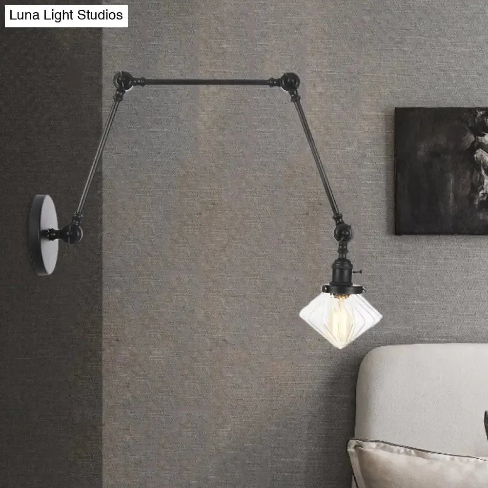 Vintage Wall Mounted Dining Room Sconce Light, 1-Light with Glass Shade, Adjustable Arm - Black/Bronze/Brass Options - 8 