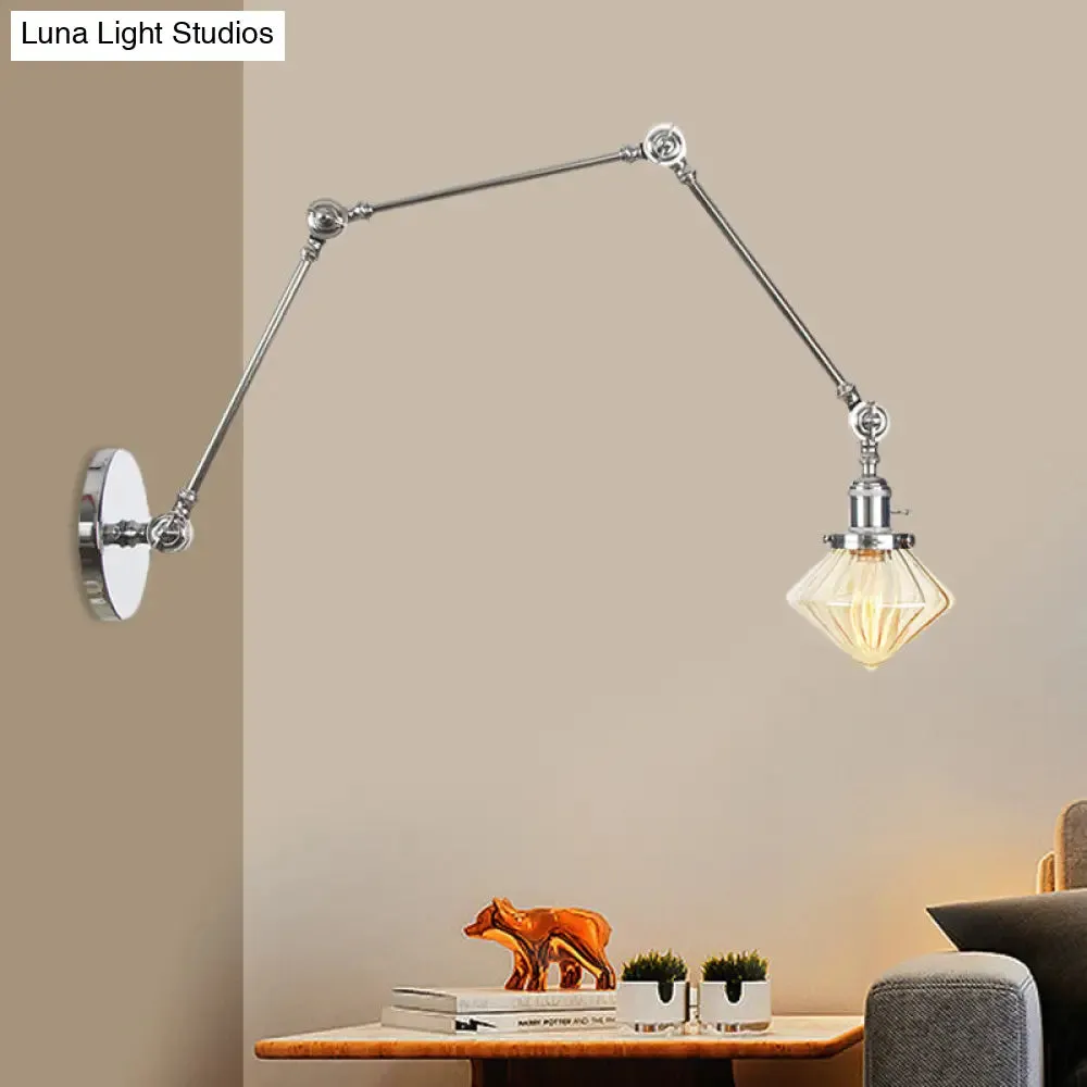 Vintage Wall Mounted Dining Room Sconce Light, 1-Light with Glass Shade, Adjustable Arm - Black/Bronze/Brass Options - 8 