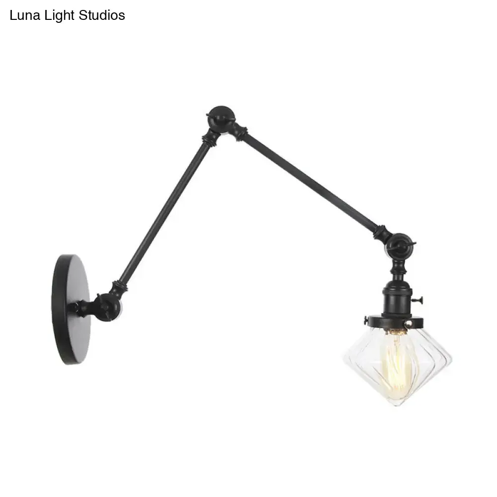 Vintage Wall Mounted Dining Room Sconce Light, 1-Light with Glass Shade, Adjustable Arm - Black/Bronze/Brass Options - 8 