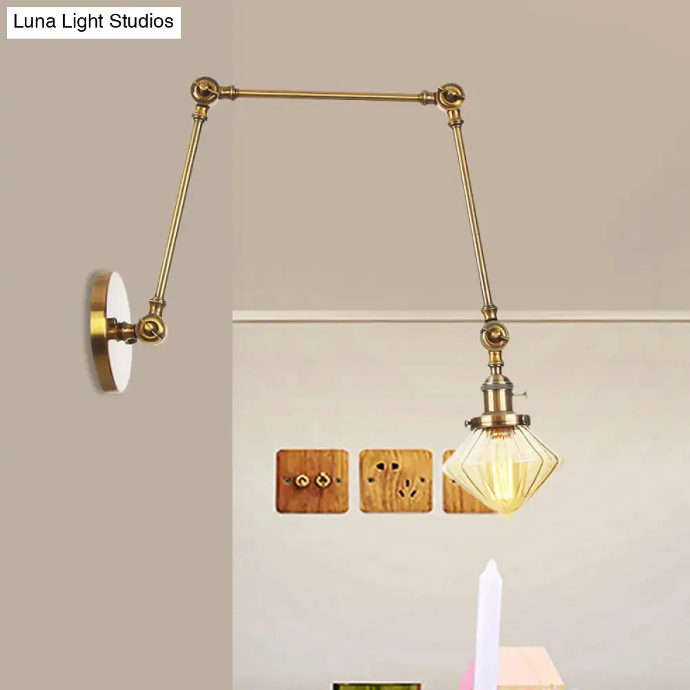Vintage Wall Mounted Dining Room Sconce Light, 1-Light with Glass Shade, Adjustable Arm - Black/Bronze/Brass Options - 8 