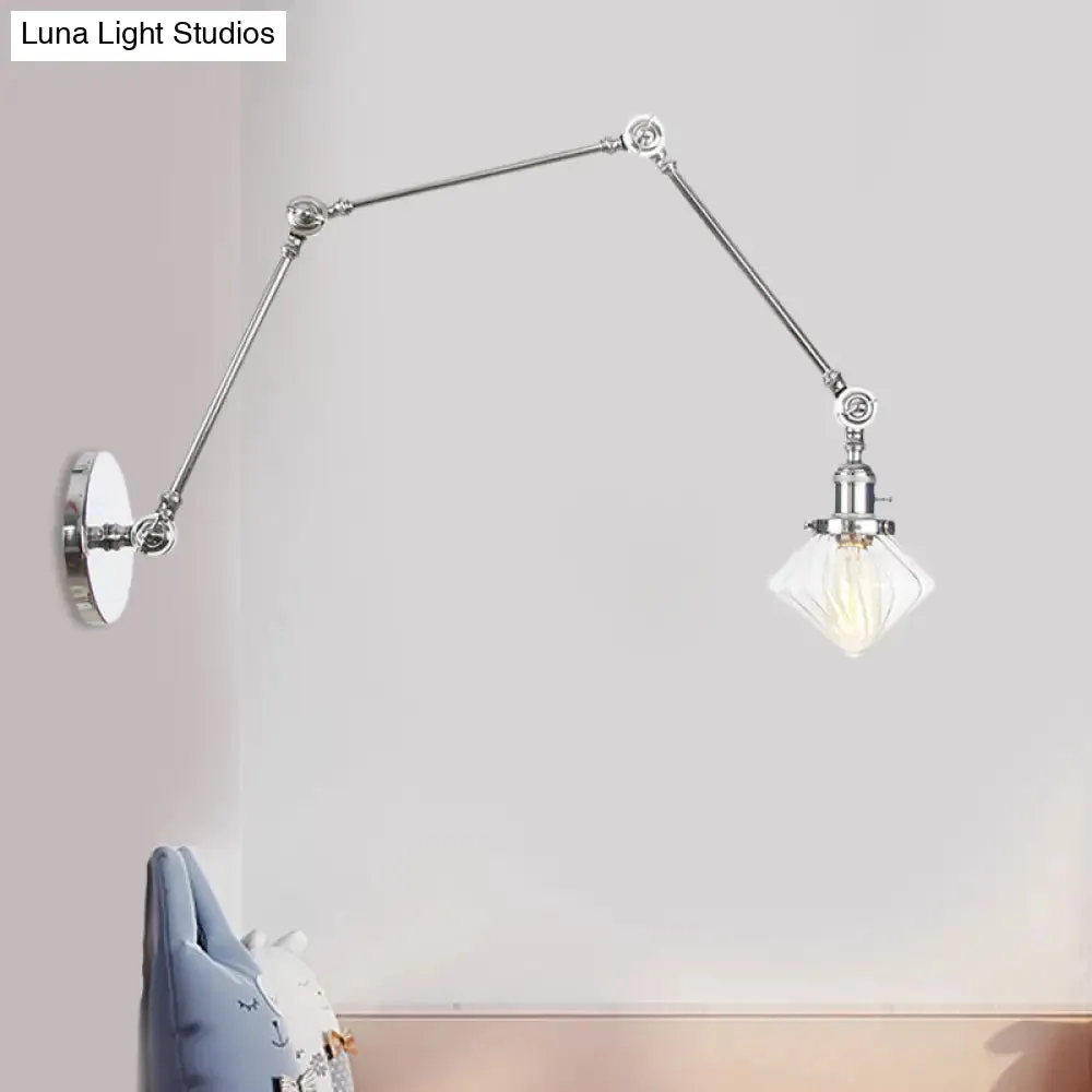 Vintage Wall Mounted Dining Room Sconce Light, 1-Light with Glass Shade, Adjustable Arm - Black/Bronze/Brass Options - 8 