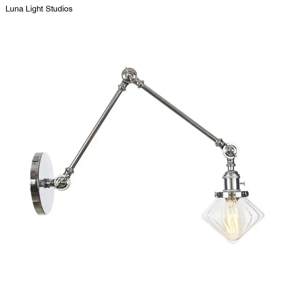 Vintage Wall Mounted Dining Room Sconce Light, 1-Light with Glass Shade, Adjustable Arm - Black/Bronze/Brass Options - 8 